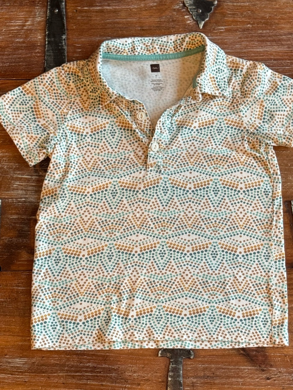 Tea Collection Boys' Polka Geo Polo in Teal & Tan